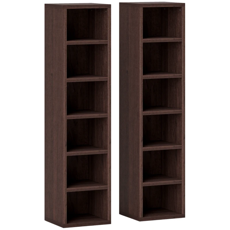HOMCOM Lote de 2 estantes columnas armario de almacenamiento CD-DVD 12 compartimentos 21 x 19,2 x 88,3 cm capacidad 160 CD marrón