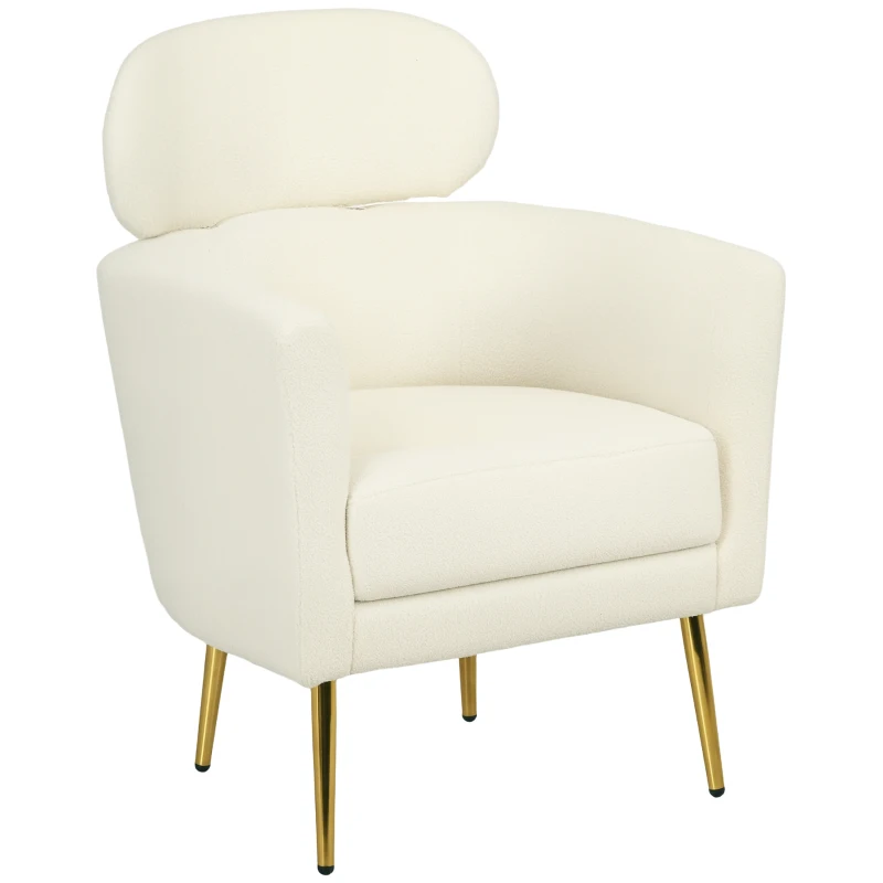 HOMCOM Poltrona Sala de Estar Individual em Borrego com Apoio para a Cabeça e Pés de Metal 71x65x90 cm Creme