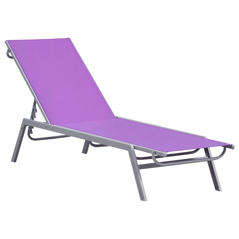 Outsunny Bain de Soleil transat - Chaise Longue - Design Contemporain - Dossier inclinable Multi-Positions - métal époxy textilène Mauve - dim. 170 x 58 x 97 cm