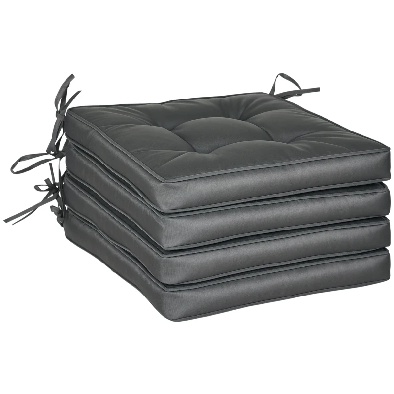 Outsunny Set of 4 Garden Seat Cushion with Ties, 42 x 42cm Replacement Dining Chair Seat Pad, Grey