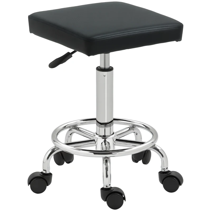 HOMCOM Faux Leather Padded Salon Stool - Black