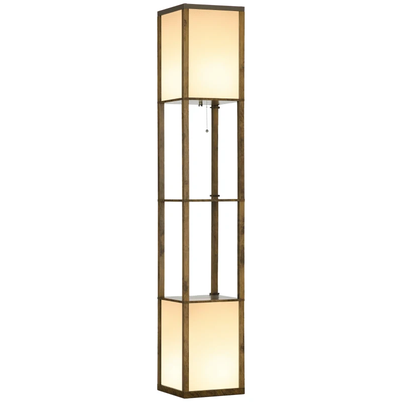 HOMCOM Modern Shelf Floor Lamp with Dual Ambient Light, Standing Lamp Living Room, Bedroom, 156cm, Brown