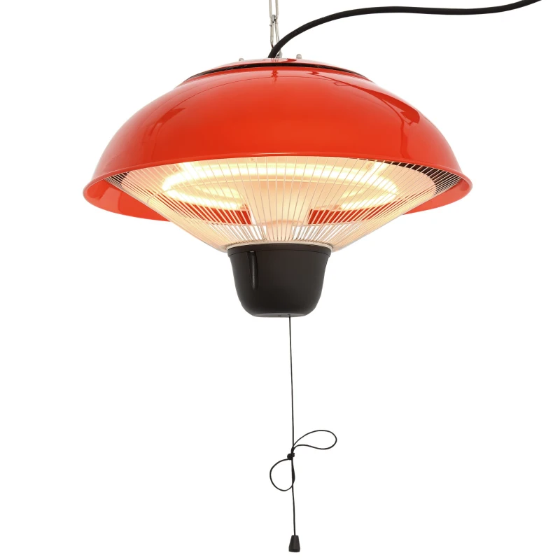 Outsunny 1500W Garden Electric Halogen Outdoor Heater Hanging Lamp Aluminum Outdoor Ceiling Mounted Heat Warmer - Red