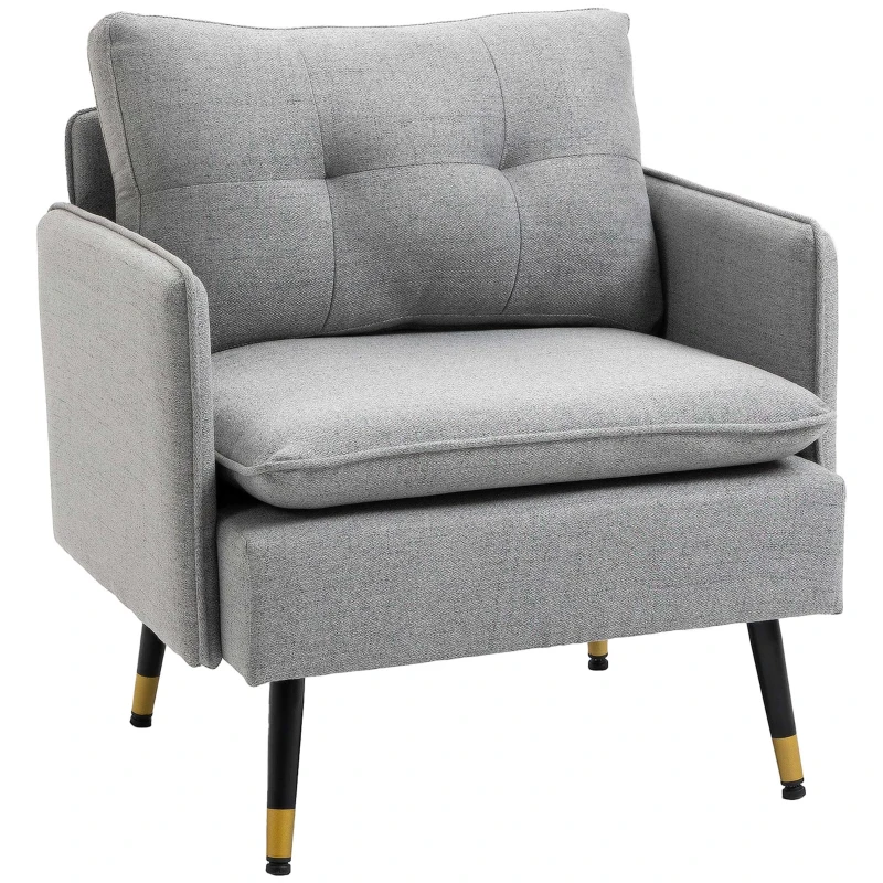 HOMCOM Butaca de Salón con Reposabrazos Asiento Acolchado y Patas de Acero Sofá Individual de Moderno 76x68x80 cm Gris