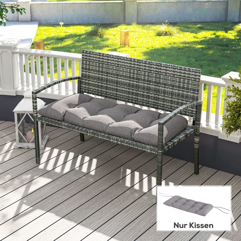 Outsunny Bankauflage 105 x 46 x 12,5 cm Bankkissen mit Bändern, Outdoor Sitzkissen für Gartenmöbel, Sitzbank, Grau