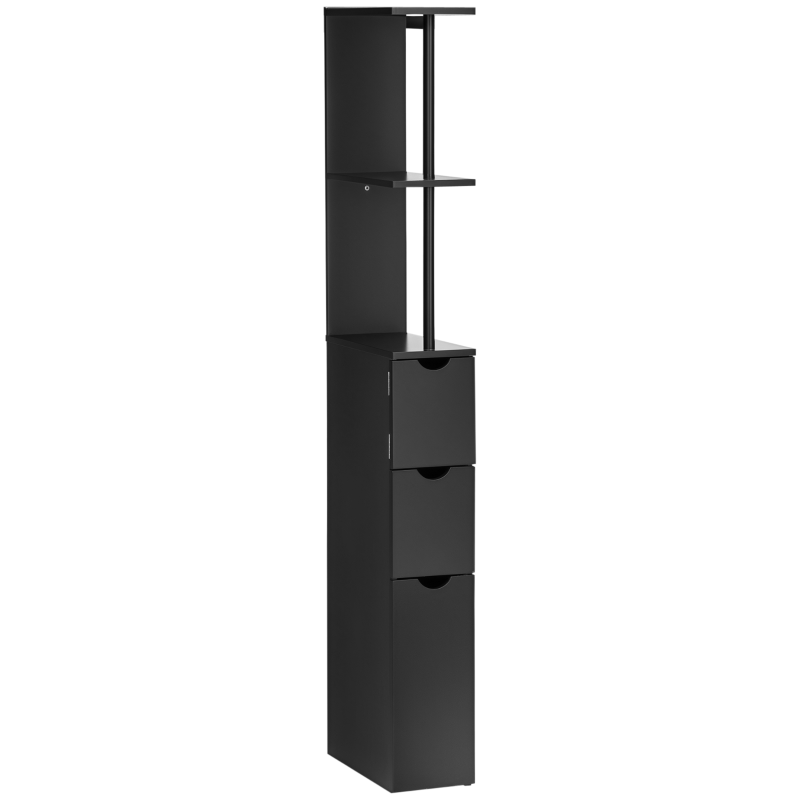 HOMCOM Mobile Colonna Salvaspazio in Legno con Ripiani, Armadietto e Cassetti, Nero, 15x33x136cm
