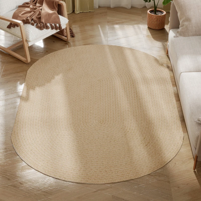 HOMCOM Tapis Salon 170x120 cm Lavable en Machine Tissé à la Main Style Rustique Tapis pour Salon Chambre Beige