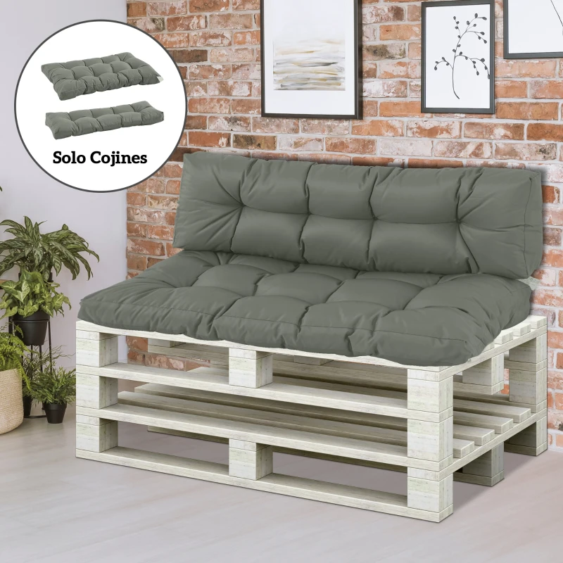 Outsunny Cojín para Banco Cojín para Palé con Respaldo 120x80x12 cm Colchón de Banco para Columpio Hamaca Interior Exterior Gris