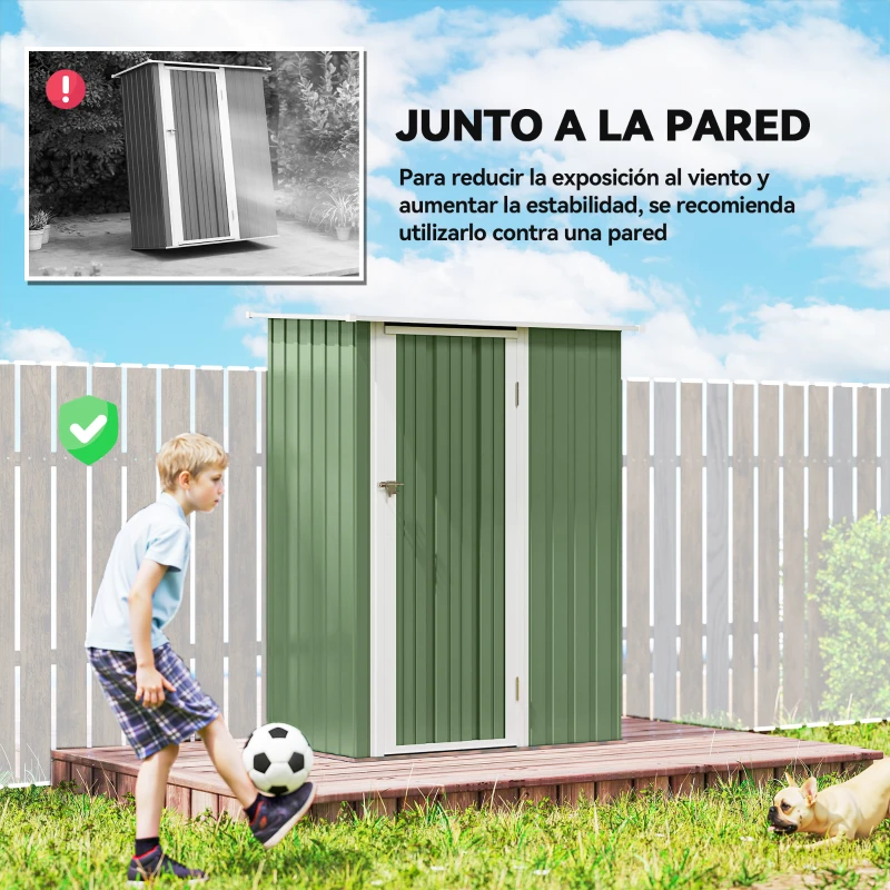 Outsunny Cobertizo Exterior 1,07m² 142x84x189 cm con Puerta y Orificios de Drenaje para Almacenamiento de Herramientas Verde