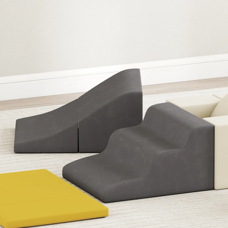 AIYAPLAY Parcours motricité bébé blocs mousse éducatifs modulable 7 pièces avec housse lavable en velours sécurité renforcé jaune(m-9)