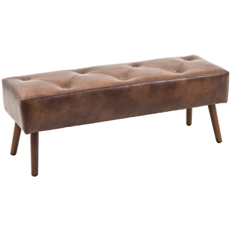 HOMCOM Panca Fondoletto e da Ingresso Imbottita con Rivestimento in PU, 114x38x42cm, Marrone