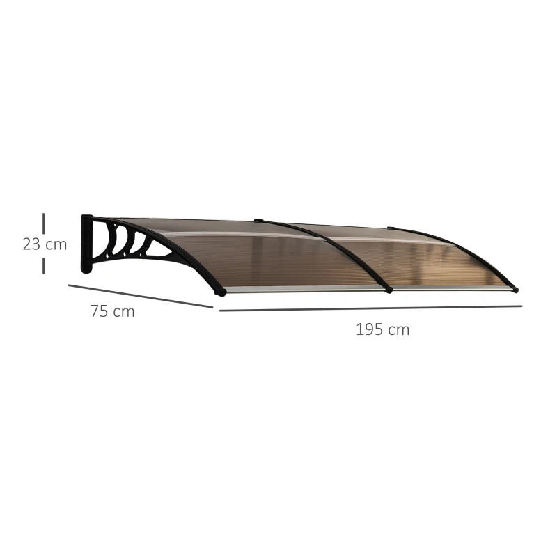 Outsunny 75 x 195 cm Curved Door Window Awning Canopy, Polycarbonate Cover for Front Door and Outdoor Patio, UV Rain Snow Protection Shelter, Brown(m-3)