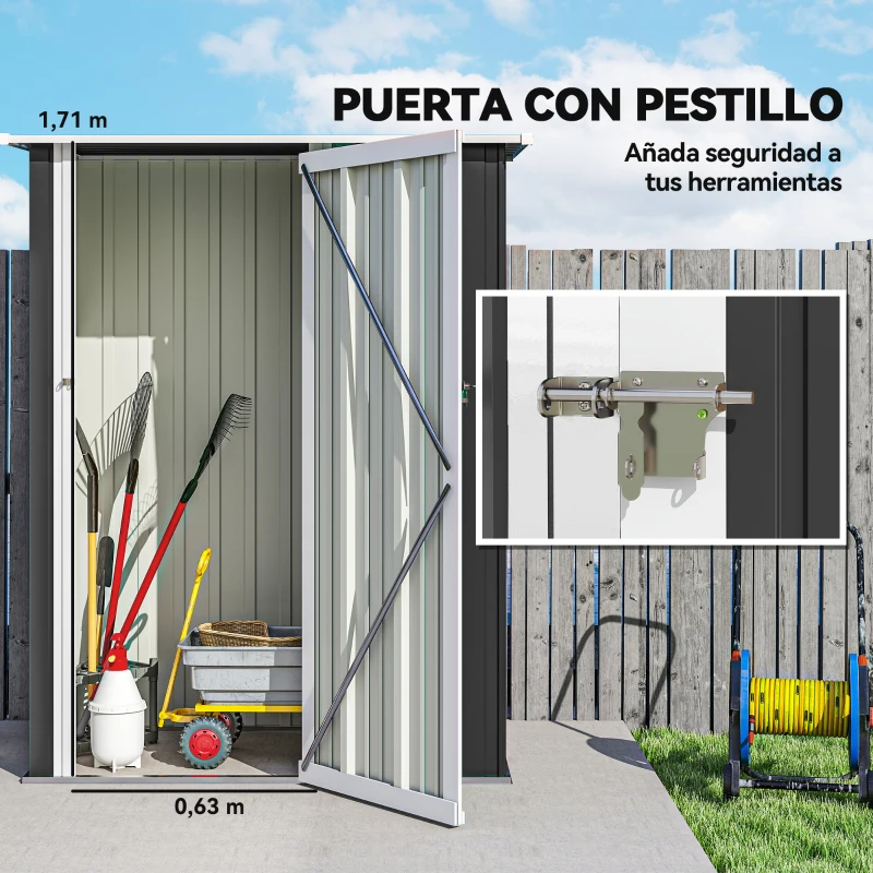 Outsunny Cobertizo Exterior 1,07m² 142x84x189 cm con Puerta y Orificios de Drenaje para Almacenamiento de Herramientas Gris