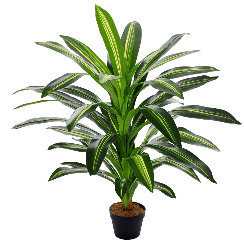 Outsunny Pianta Tropicale Decorativa Dracena Finta in Plastica con Vaso per Interno ed Esterno, Ф18 x 110cm