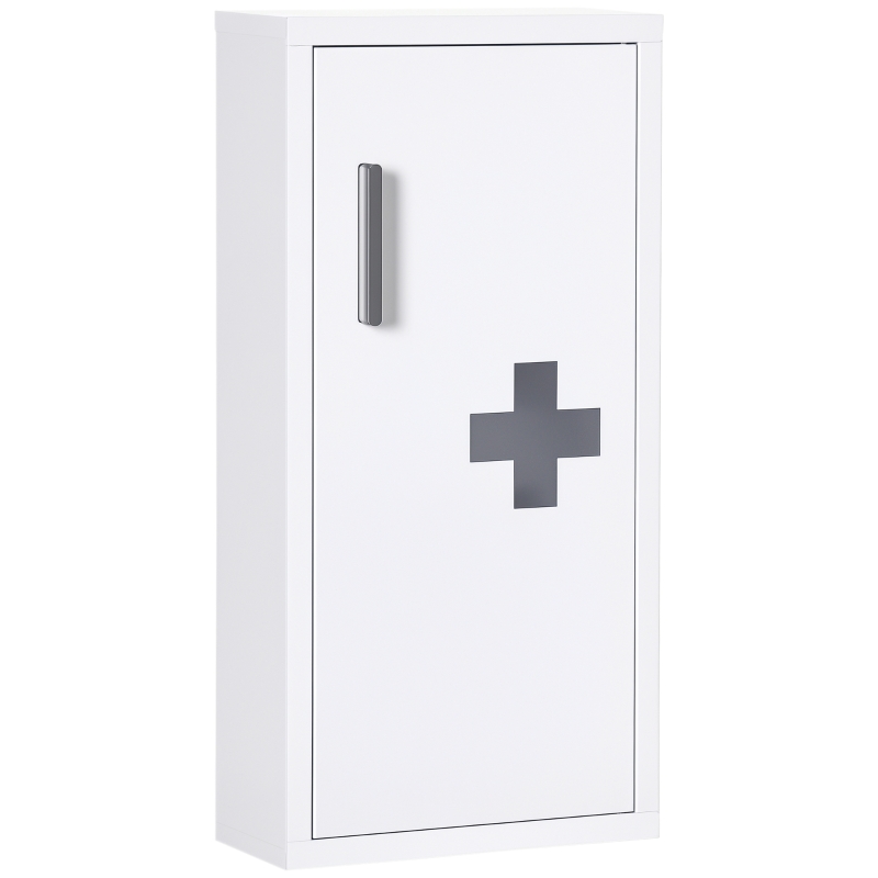 kleankin Dulap pentru Medicamente cu 3 Rafturi și Ușă Magnetică, Dulăpior pentru Medicamente din Oțel, 30x12x60 cm, Alb