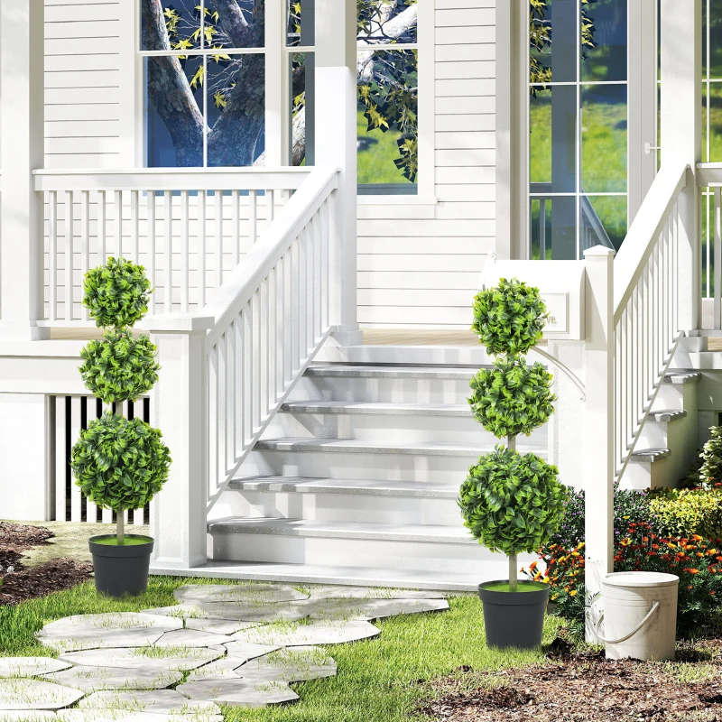 HOMCOM Sztuczne rośliny w donicach, liście plastikowe, beflockowana ziemia, Zielony