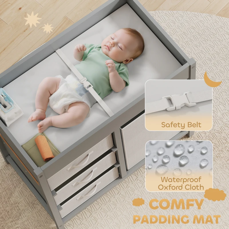 AIYAPLAY Baby Changing Unit with 4 Storage Drawers, Mat for Bedroom Nursery, 84 x 84.5 cm, Grey