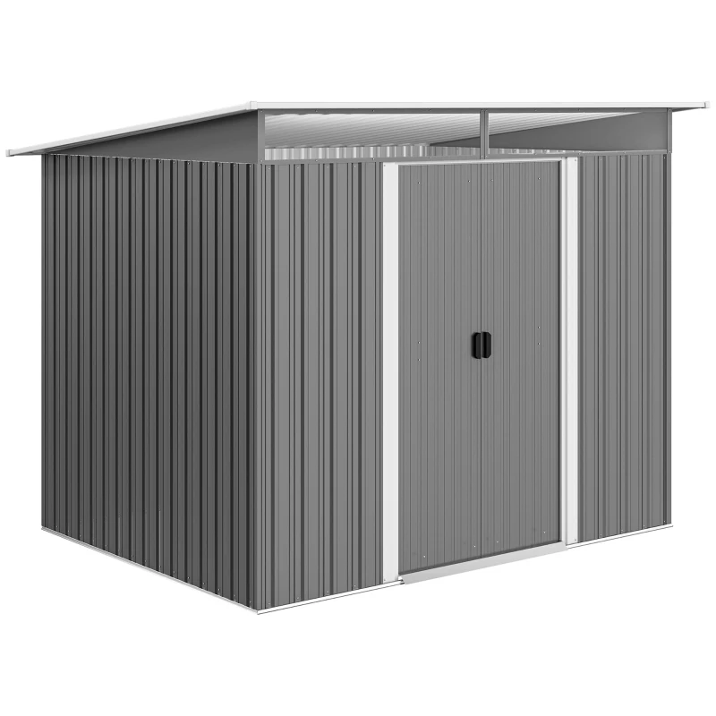 Outsunny Cobertizo de Jardín Exterior 4,5 m² 260x194x200 cm con Paneles Frontales Transparentes y 2 Puertas Corredizas Gris