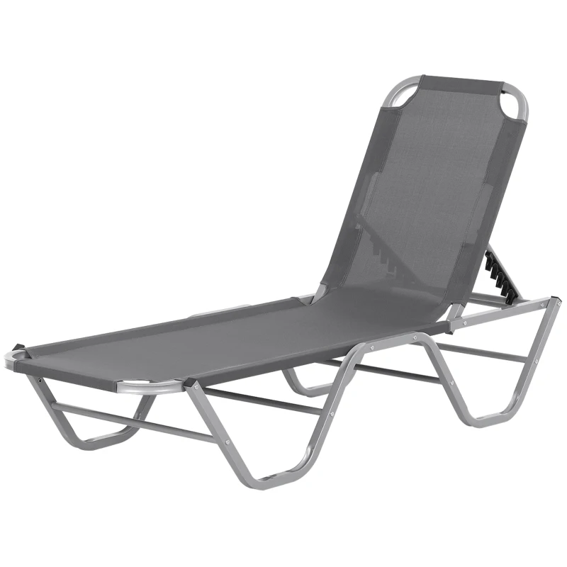 Outsunny Bain de Soleil transat Chaise Longue Design Contemporain Dossier inclinable Multi-Positions aluminium textilène dim. 163L x 58,5I x 91H cm Gris