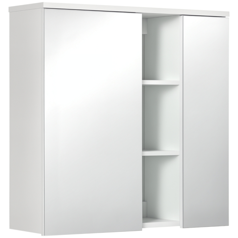 kleankin Armadietto Specchiera Bagno 2 Ante con Ripiani Aperti e Mensole Regolabili, 60x20x61cm, Bianco