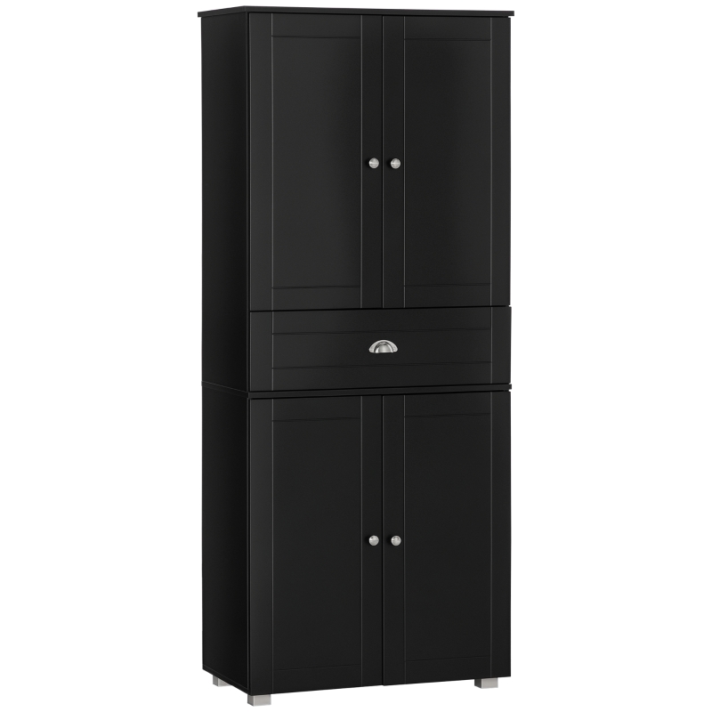 HOMCOM Buffet de cuisine armoire de cuisine contemporaine multi-rangements 4 portes + grand tiroir dim. 76,2L x 40P x 184H cm MDF noir