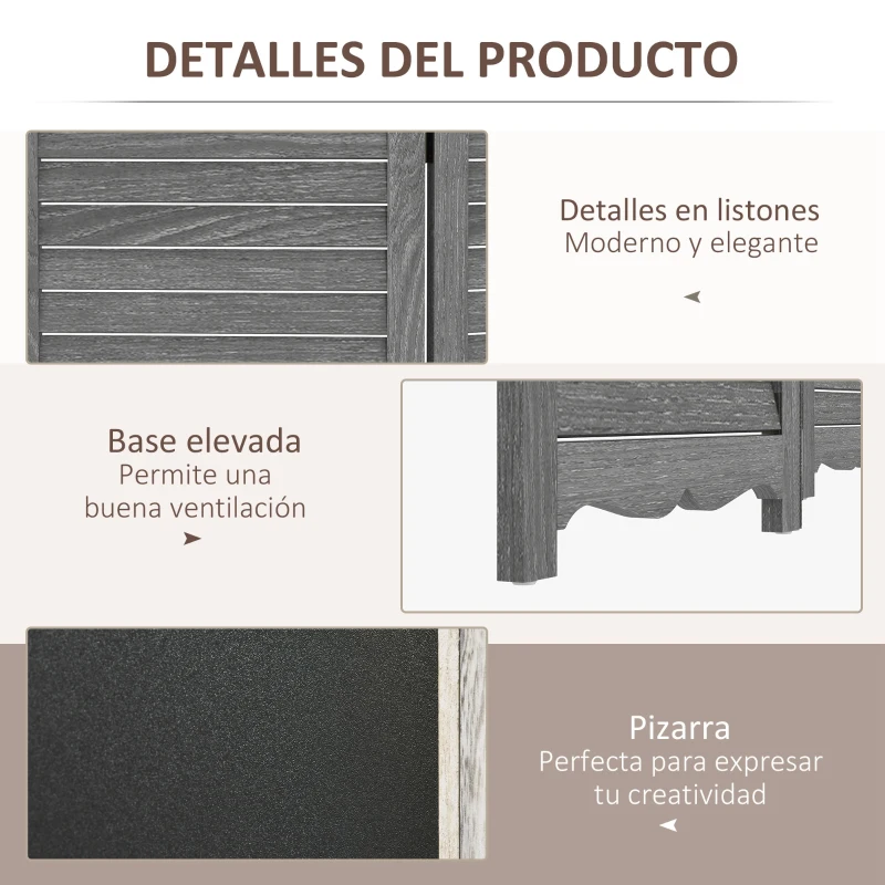HOMCOM Biombo Separador de Ambientes Plegable de 4 Paneles de Madera con Pizarras para Dormitorio 162x172 cm Gris