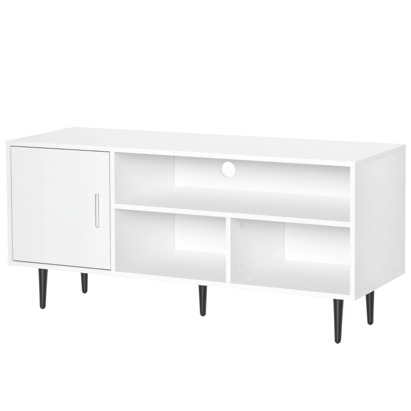 HOMCOM TV-Schrank mit 1 Schrank, 3 Regalen, Fernsehschrank, TV-Board 120 cm x 40 cm x 55 cm, Weiß + Schwarz