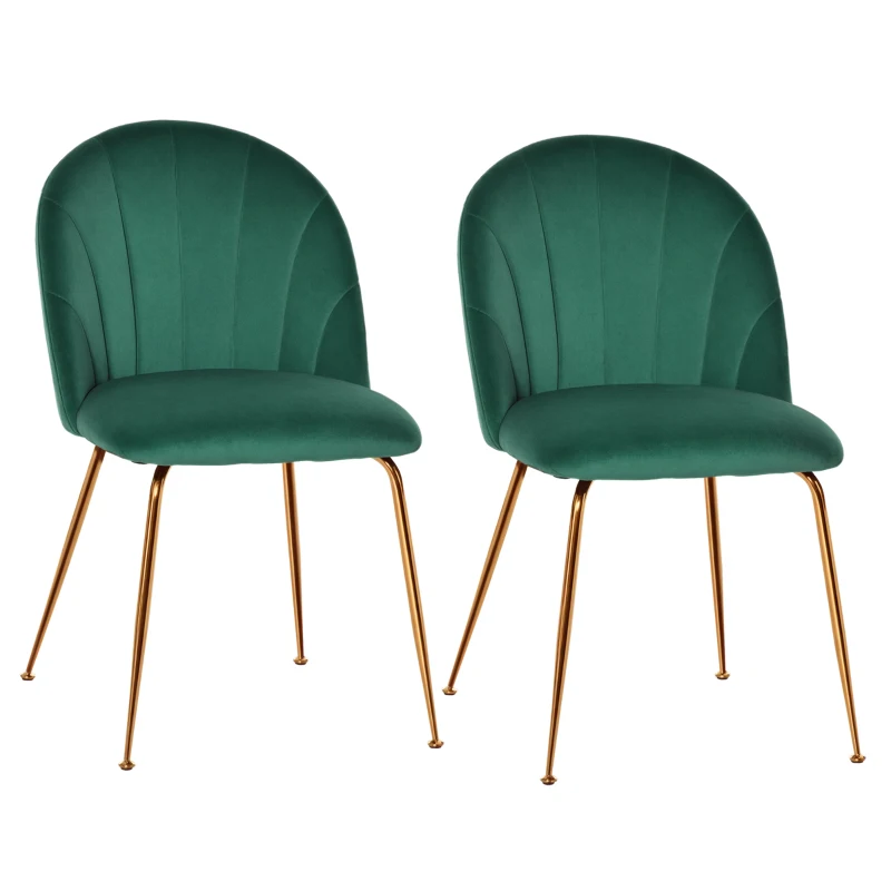 HOMCOM 2er-Set Esszimmerstühle im Retrodesign 52 cm x 52 cm x 81 cm Grün + Gold