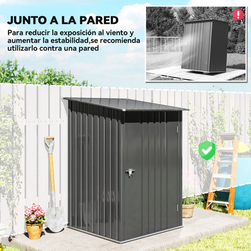 Outsunny Caseta de Jardín Metálica 0,92 m² 100x103x160cm con 1 Puerta y Cerradura para Almacenamiento de Herramientas Gris Oscuro(m-6)