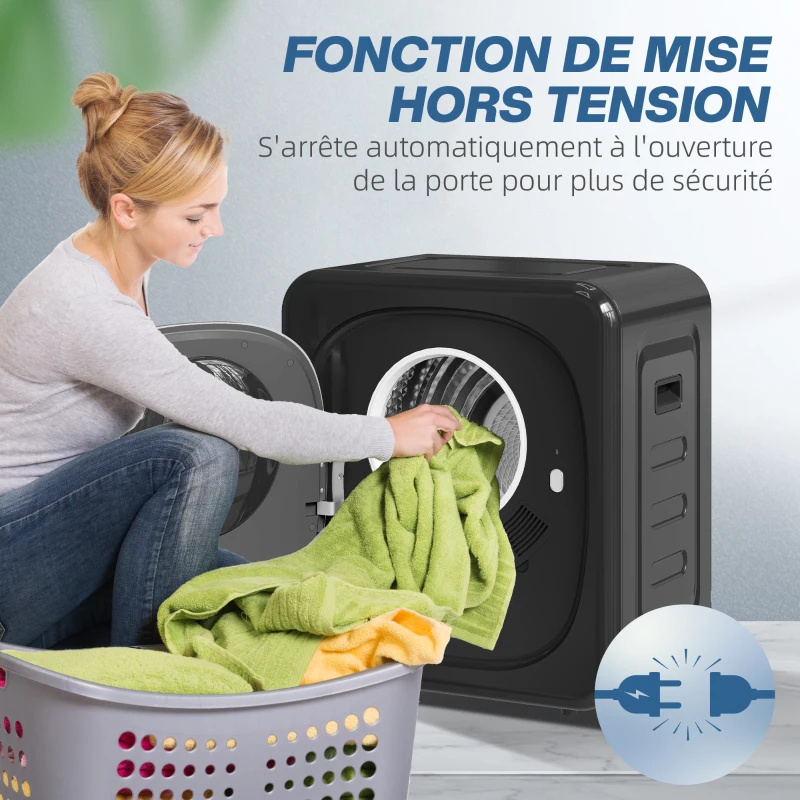 HOMCOM Sèche linge à évacuation électrique 800 W 4 Kg avec 5 modes de séchage, cuve en acier inoxydable, charge frontale