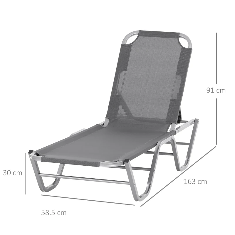 Outsunny Sezlong din aluminiu, sezlong pentru gradina cu spatar reglabil pe 5 pozitii, 163x58.5x91cm, argintiu