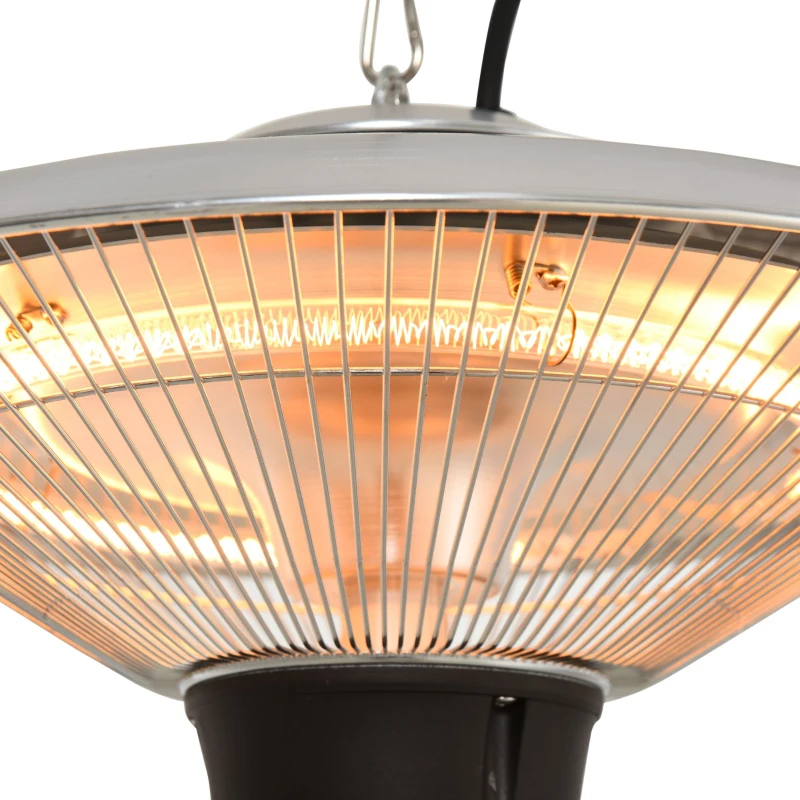 Outsunny 1500W Hanging Patio Heater, Outdoor Ceiling Mounted Halogen Electric Heating Light with Pull Switch Control, Aluminium
