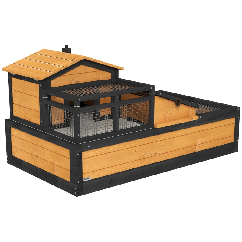 PawHut Maison pour tortues, 2 étages, pour intérieur et extérieur, tiroir, Bois de pin, Jaune