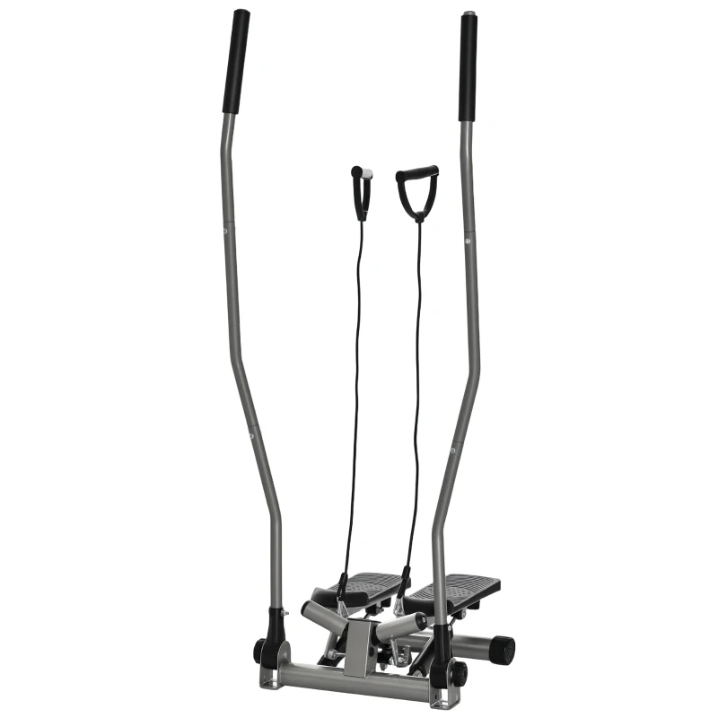 HOMCOM Stepper Fitness cu Maner, Bante Elastice, LCD, Oțel/ABS, Argintiu-Negru