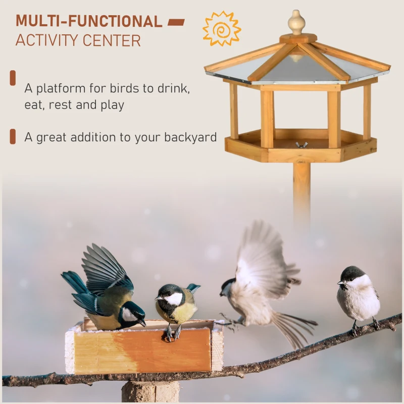 PawHut 153cm Bird Table for Garden, Wooden Free Standing Bird Feeder Parrot Stand