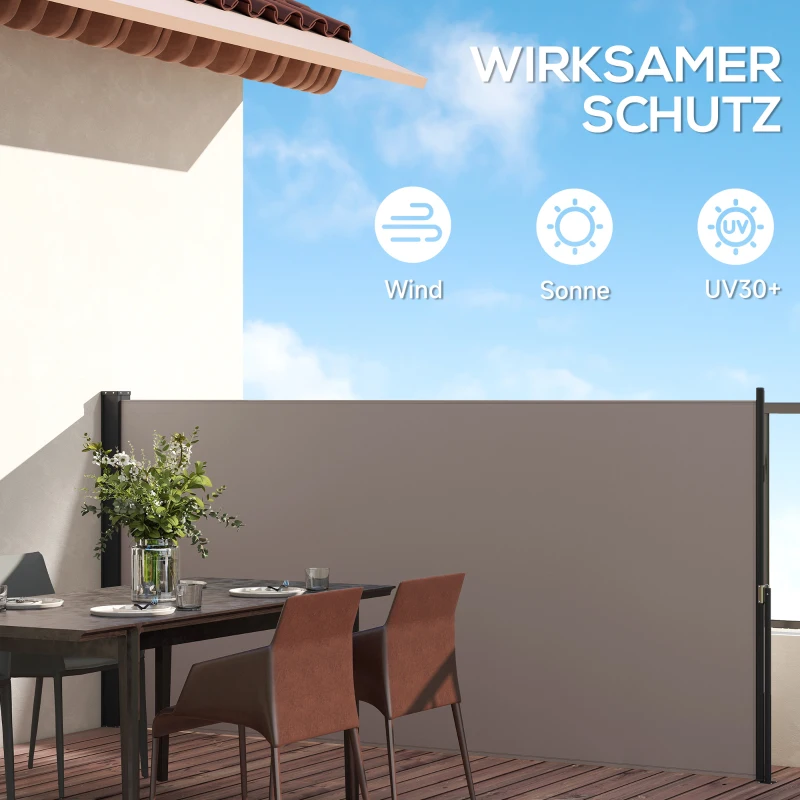 Outsunny Seitenmarkise, Seitenrollo, ausziehbar, Sichtschutz, Aluminium/Polyester, 3 x 1,4 m, Hellgrau