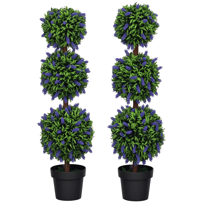 HOMCOM Set of 2 Artificial Plants, Lavender Flowers Ball Trees with Pot, for Home Indoor Outdoor Decor, 110cm