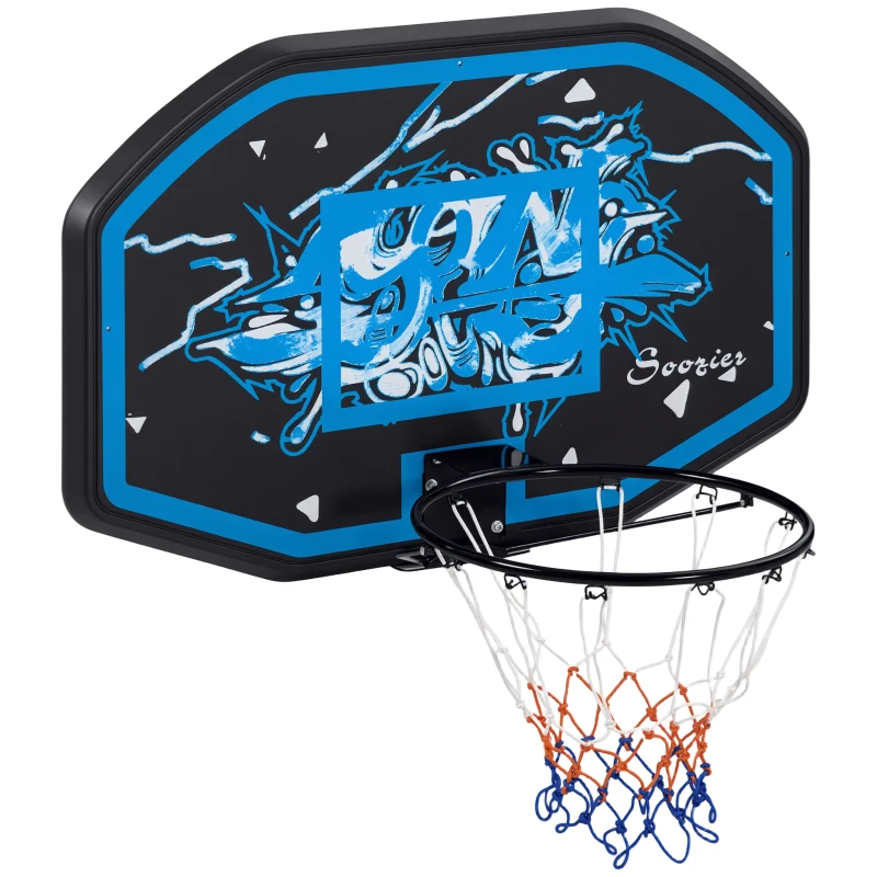 SPORTNOW Wall Mounted Basketball Hoop, Mini Basketball Hoop and Backboard Set for Teenagers and Adults, Outdoors and Indoors Door and Wall Use, Blue and White