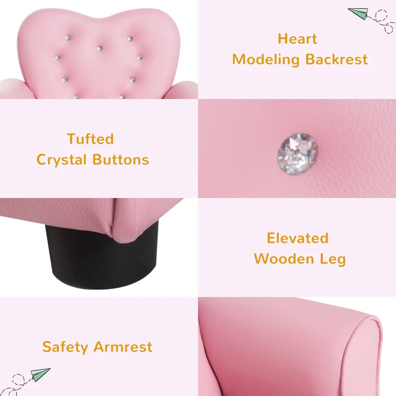 HOMCOM Kids Toddler Chair Sofa Children Armchair Seating Playroom Seater Girl Pink