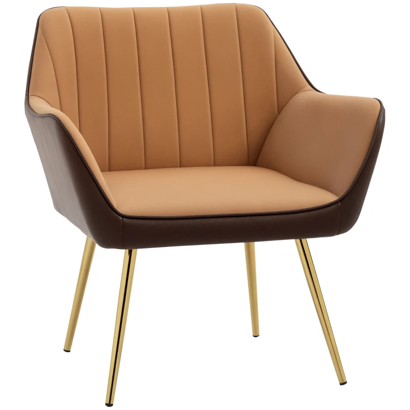 HOMCOM Velvet Armchairs, Upholstered Accent Chairs with Golden Steel Legs, Modern Vanity Chairs for Living Room and Bedroom, Light Brown