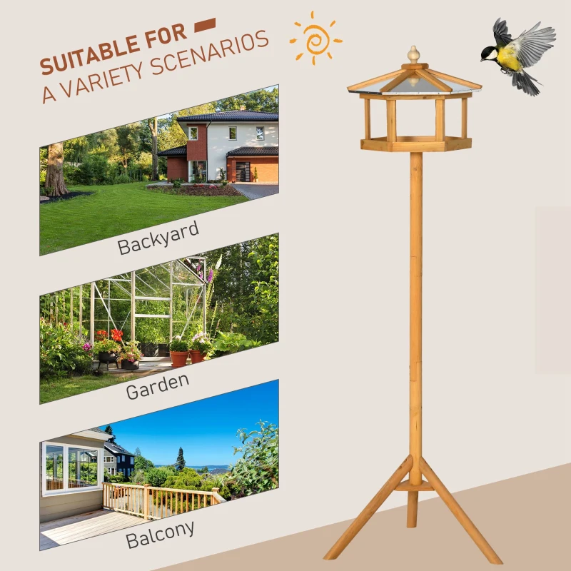 PawHut 153cm Bird Table for Garden, Wooden Free Standing Bird Feeder Parrot Stand