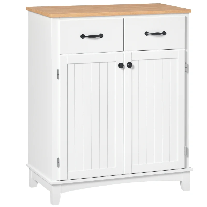 HOMCOM Küchenschrank Sideboard mit 2 Schubladen, Kommode verstellbaren Ablagen, Aufbewahrungsschrank, Holz, Weiß, 74 x 40 x 91,5cm