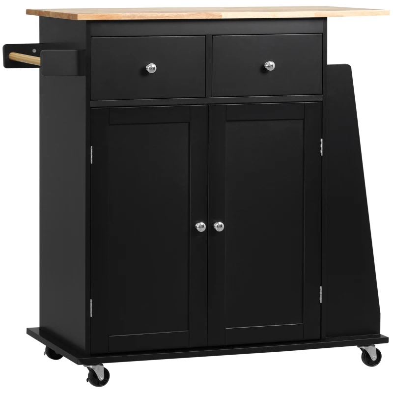 HOMCOM Insulă de Bucătărie cu Dulăpior, 2 Sertare și Suport pentru Condimente cu 3 Rafturi, 89x45x89,5 cm, Negru(m-11)
