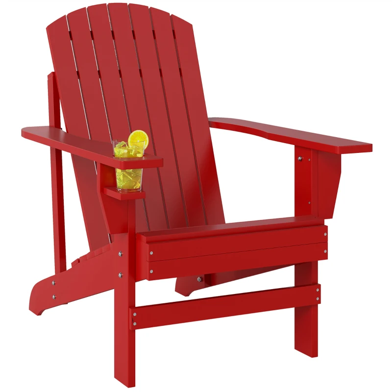 Outsunny Fauteuil de jardin Adirondack grand confort porte-gobelet intégré bois de sapin traité peint rouge