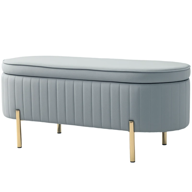 HOMCOM Aufbewahrungsbank, Bettbank aus Samt mit Deckel, Metallbeine, Kapazität 72 L, 108x44x43,5cm, Grau
