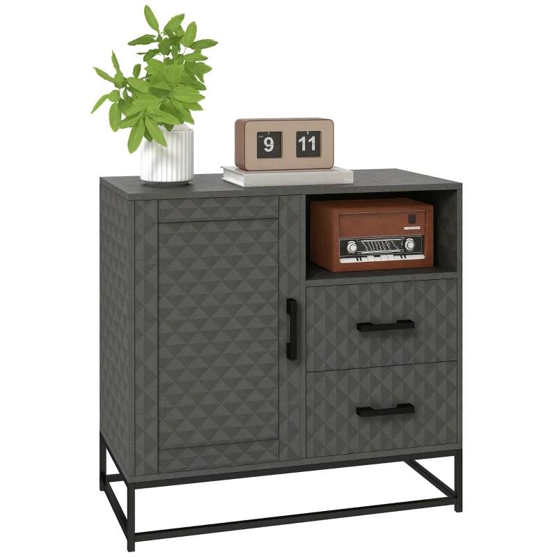 HOMCOM Sideboard with Adjustable Shelf, Freestanding Sideboard Storage Cabinet with Open Compartment and 2 Drawers, Grey