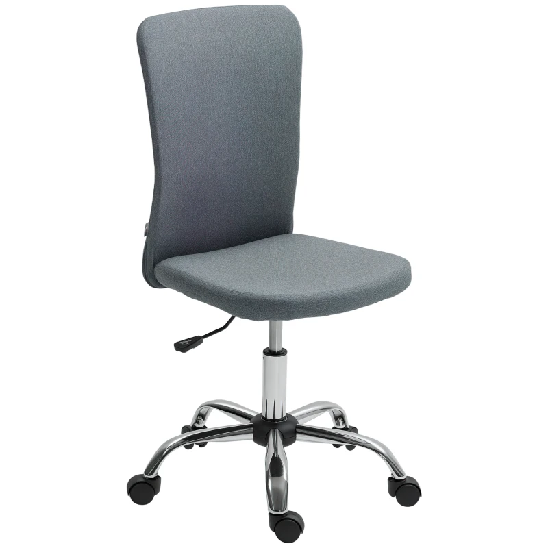 HOMCOM Armless Computer Desk Chair, Fabric Swivel Office Chair, Makeup Vanity Chair with Height Adjustable, Wheels, for Home Study Bedroom, Grey