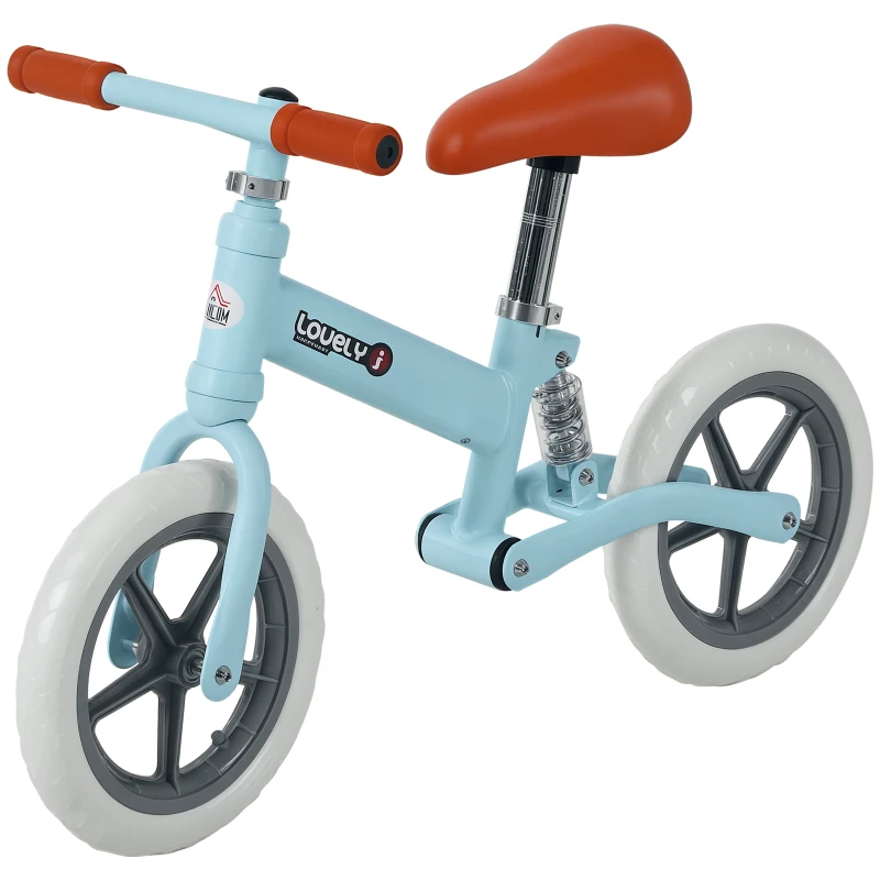 HOMCOM Draisienne Enfant Vélo Sans Pédales pour Enfants de 2 à 5 ans Roues 12" Suspension Selle Hauteur réglable Acier Bleu Ciel