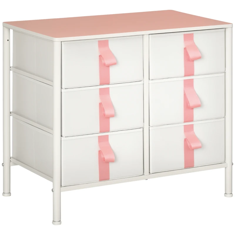 HOMCOM Bedroom Chest of Drawers, Cloth Organizer Unit with Fabric Drawers and Steel Frame, 6 Drawer Dresser, Pink