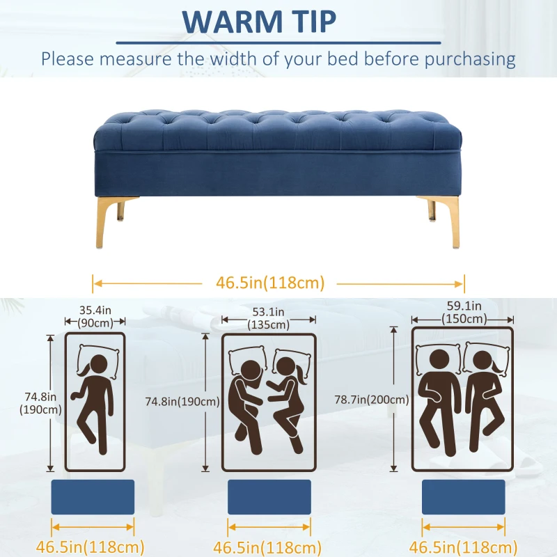 HOMCOM End of Bed Bench, Upholstered Bench Seat, Entryway Shoe Bench with Button Tufted for Bedroom, Blue(m-6)